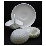 Milk Glass Bowls, Platter, Basket +