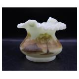 Fenton Custard Glass Basket - broken handle