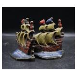 Vintage Cast Metal Ship Book Ends