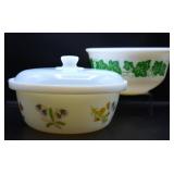 Milk Glass Covered Casserole & Ivy Mixing Bowl