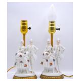Pair of Vintage Poercelain Figural Boudoir Lamps