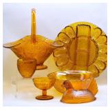 Tiara Amber Sandwich Glass Basket, Fairy Lamp +
