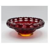 Fenton Red Glass Basket Bowl *