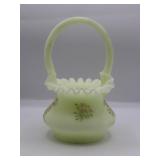 Fenton Custard Glass Painted Ruffle Basket