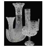 Crystal Sawtooth Vases, Bowl & Ice Bucket