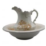 Antique Ironstone Ceramic Pitcher & Bowl
