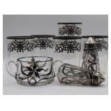 Sterling Overlay Glass Tumblers, & S&P