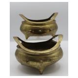 Pair of Chinese Brass Tripod Censers