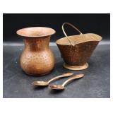 Small Copper Vases & Spoons