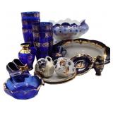 Cobalt Blue Tumblers, Gold Rim Porcelain ++