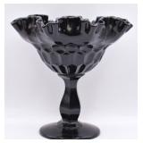 Fenton Black Thumbprint Ruffled Pedestal Bowl