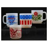 Glasbake Milk Glass Americana & Rose Mugs