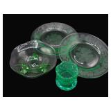 Uranium Glass Dish, Poinsettia Plates & Toothpick
