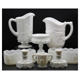 Westmoreland Milk Glass Pitchers, Pedestal Bowl +