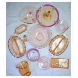Vintage Pink Glass Serving Platters, Candy Dishes