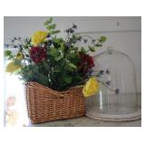 Faux Flowers & Large Glass Cloche Display