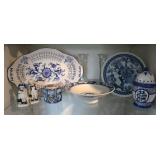 Blue & White Plates, Glass Candlesticks, Figurines