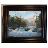 Signed T Chandler Mountain Stream Scene Painting