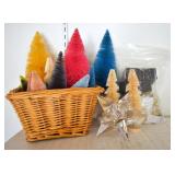 Bottle-Brush Trees, Basket & Crystal Candle Holder