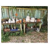 Wood Tables, Flower Pots & Rusty Outdoor Decor