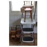 Vintage Step Stool Chair & Wood Doll Chairs