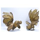 Vintage Brass Fighting Roosters - One Broken Foot
