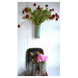 Vintage Painted Tray, Faux Flowers, Vases +