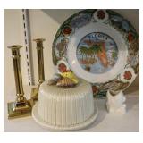 Fitz & Floyd Butter Dish, Brass Candlesticks ++