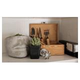 Concrete Planter, Mini Garden Tools & Herb Markers