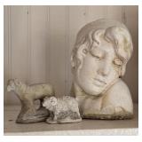 Molded Concrete Head Planter & Figurines