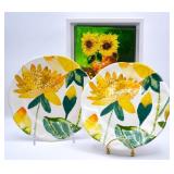 Lotus Flower Plates & Original Sunflower Painting