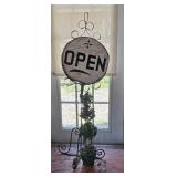 Wood & Metal OPEN Sign w/ Faux Topiary