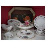 Floral Porcelain & China and Metal Tray