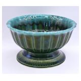 Mid-Century Hull Green Drip-Glaze Pedestal Bowl