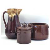 Brown Glaze Stoneware Pitcher & Pots