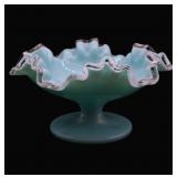 Vintage Aqua Silver Crest Glass Footed Bowl