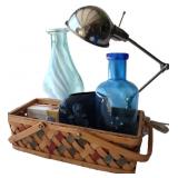 Glass Jugs, Lamp, Paperweight, Basket ++