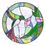 Hummingbird Stained Glass Round Suncatcher Panel