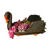 Woven Wicker & Bamboo Swan Basket w/ Faux Fruit