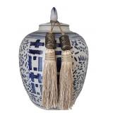 Blue & White Ginger Jar w/ Double Tassle