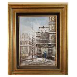 Signed C Burnett City Scene Painting