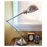 Brushed Nickel Swing-Arm Desk Lamp, Clock & Thermo