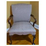 Vintage Carved Wood Upholstered Arm Chair