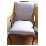 Vintage Carved Wood Upholstered Arm Chair