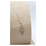 Vintage Sterling Silvet Cross Diamond Pendant &