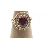 Antique 10K Yellow Gold Ruby & White Topaz Ring