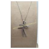 Sterling Silver Double Cross Pendant With CZ