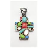 Sterling Silver Multi-Stone Cross Pendant