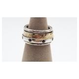 Sterling Silver & 14K Gold Spinner Garnet Ring Sz