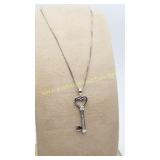 Sterling Silver 18" Box Link Chain & Diamond Key